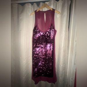 Burgundy sequined front sheer back dress size large